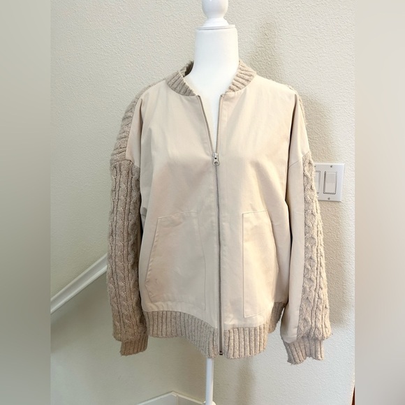 Anthropologie Central Park West Myles Cable-Knit  Sweater full zip XL beige NWT - Picture 5 of 16